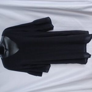 Belongsci Women Black Polyester V-Neck Long Sleeve Knee Length Dress Sz L